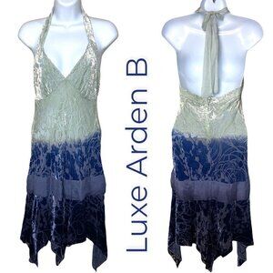 Arden B Luxe size Medium Blue Ombre Burnout Velvet Silk Halter Dress